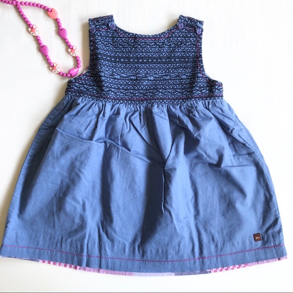 Tea Collection Reversible Blue/Pink Cotton Dress 3 - Picture 5 of 11